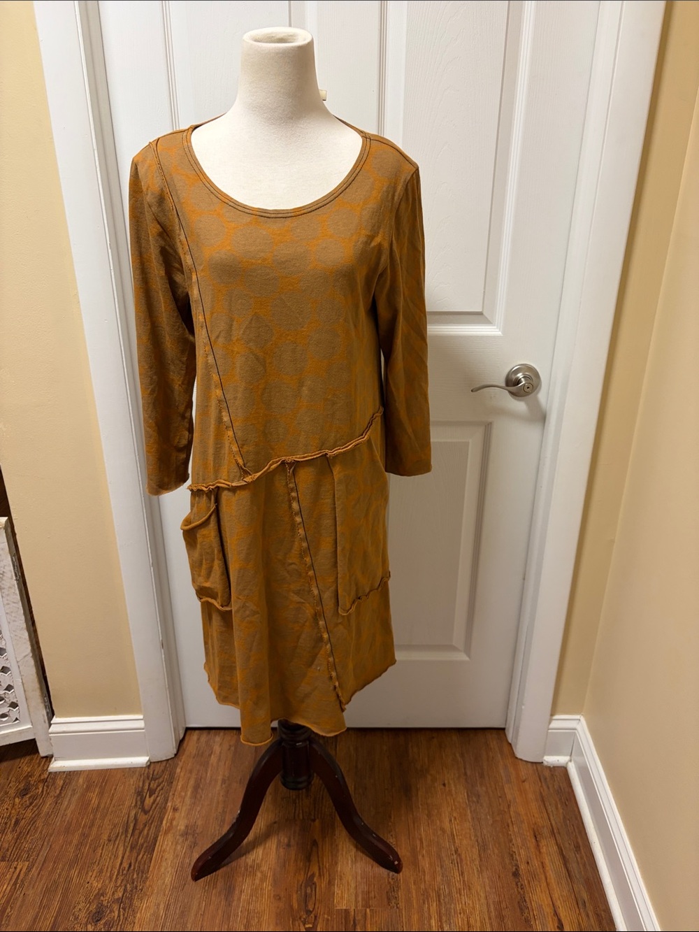 Asymmetrical Patch-Pocket Midi Dress in Mustard
